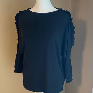 NWT PHILOSOPHY Black Ruffle Dolan Sleeve Stretchy Top M